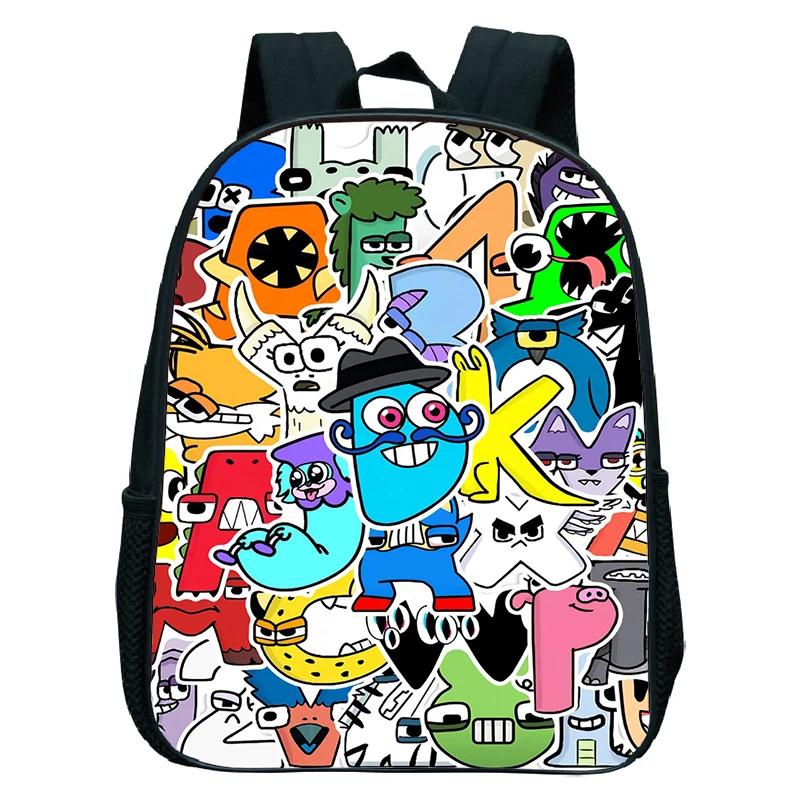 Mini Bolsa Escolar para Crianças, Mochila de Nylon, Alfabeto 3D, Lore Print, Meninos, Meninas, Jardim de Infância Kids, Presente