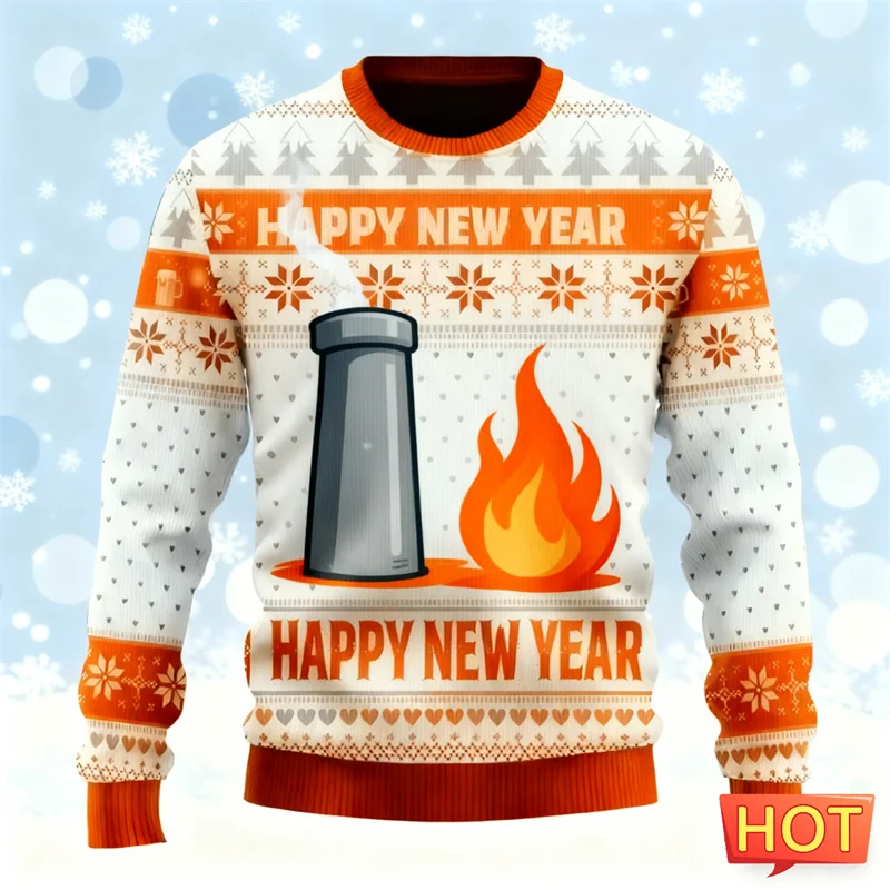 2026 جديد سنة جديدة سعيدة خطابات بلوزات بسيطة موضة عطلة ارتداء ثلاثية الأبعاد مطبوعة القبيح عيد الميلاد سترة بلايز المتضخم عادية #4