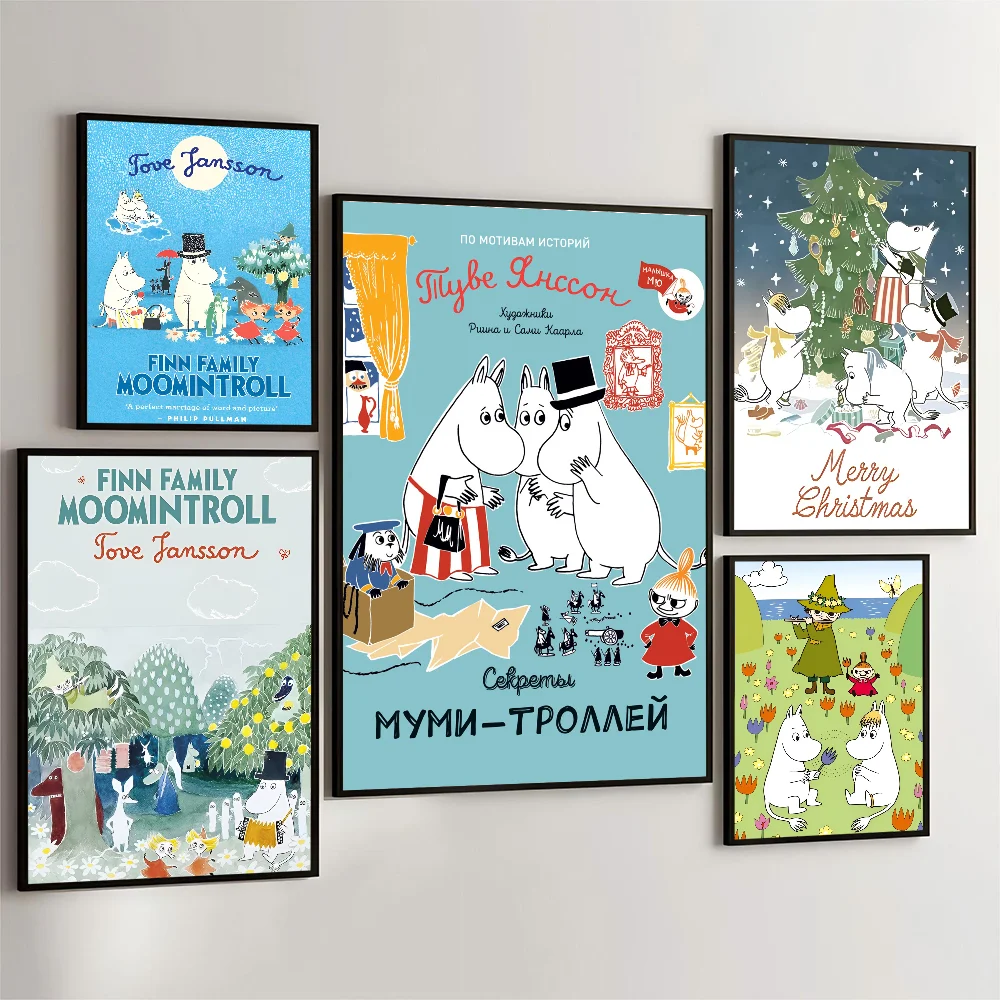 1PC Comic M-Moomins Cute Poster Movie Sticky Posters Retro Kraft Paper Sticker DIY Room Bar Cafe Aesthetic Art Wall Painting