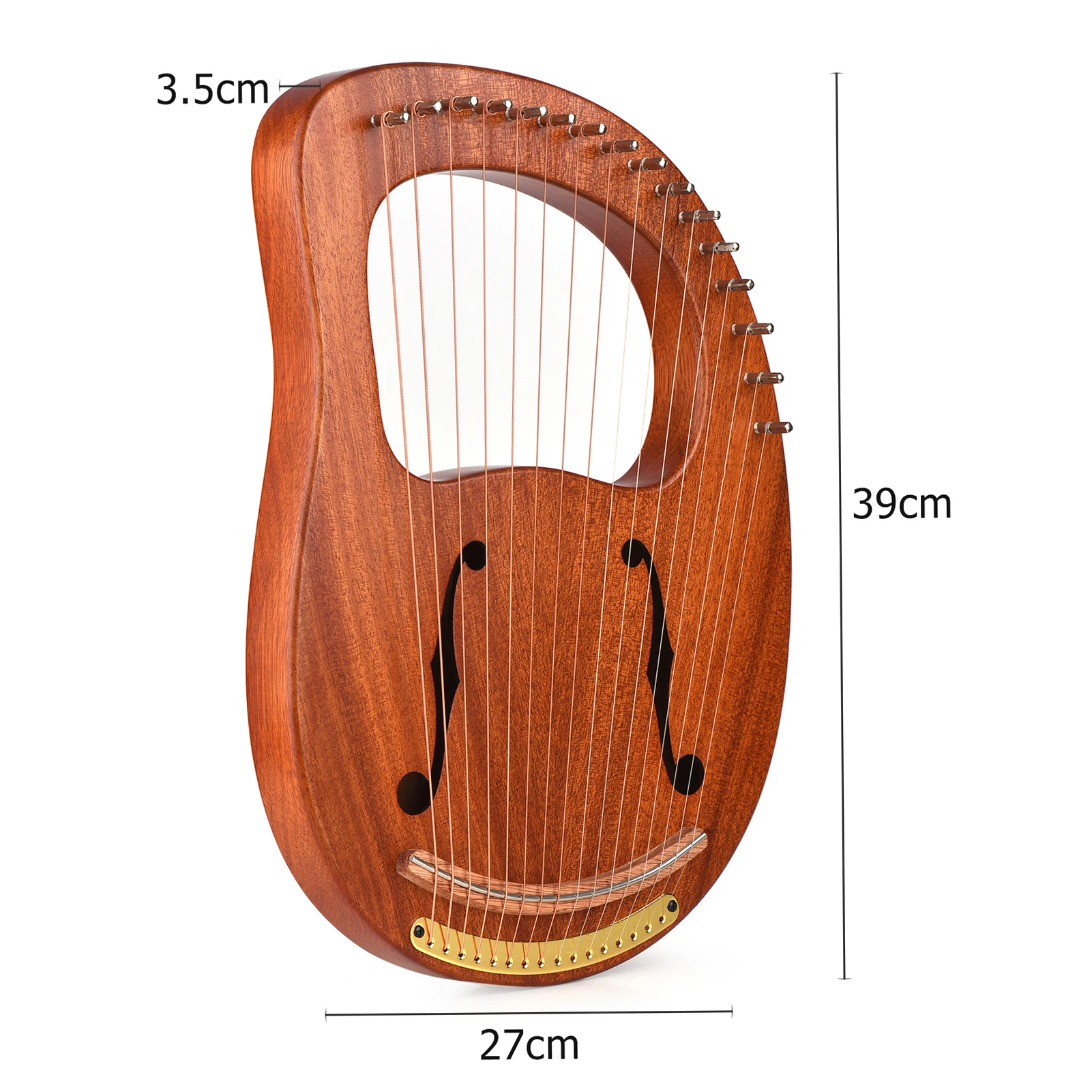 WH-16 16-String Wooden Lyre Harp Metal Strings Solid Wood String Instrument with Carry Bag Tuning Wrench Cleaning Spare Strings