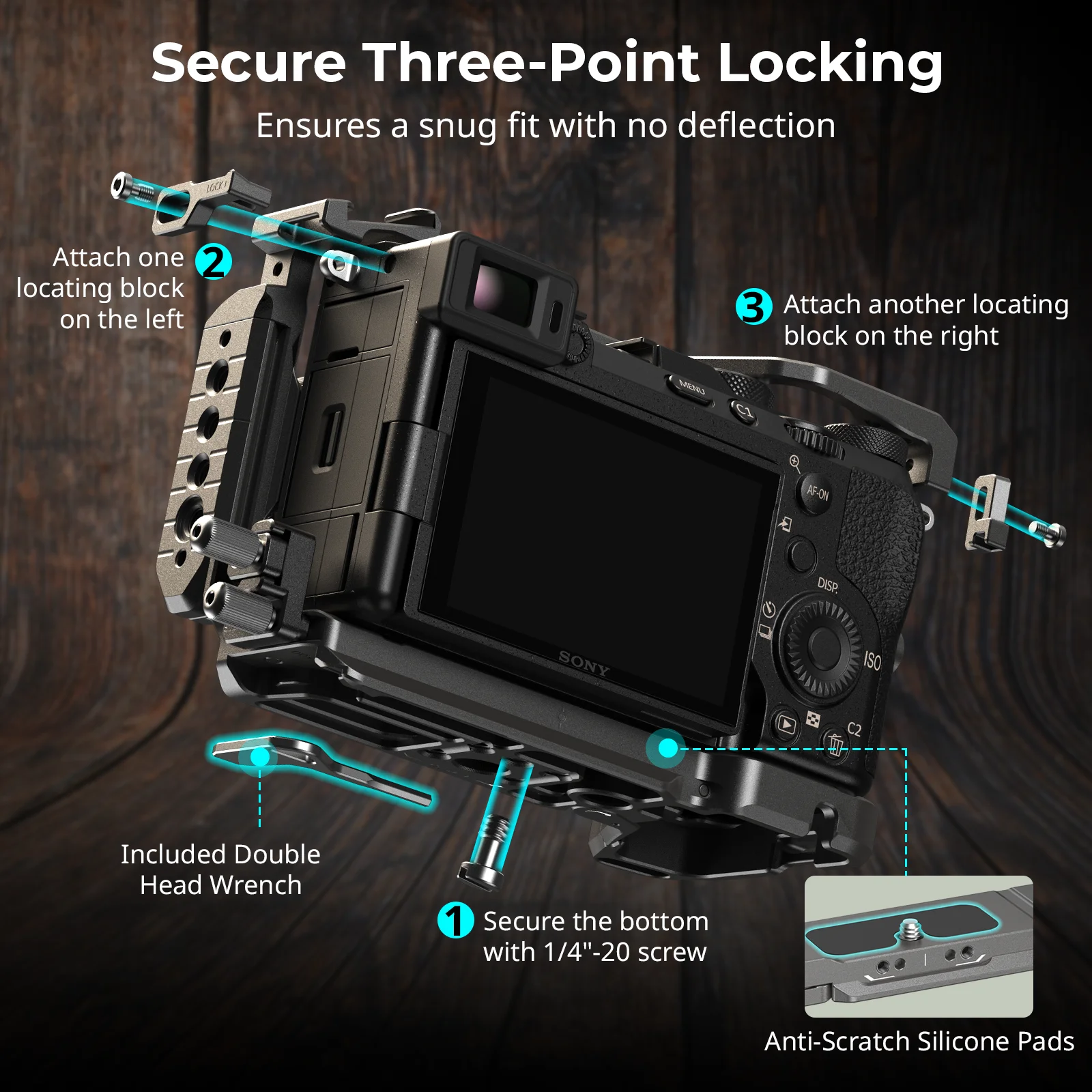 Sony Alpha 7C II /7CR용 SmallRig "HawkLock" 퀵 릴리스 케이지 키트(실리콘 핸들 케이블 클램프 포함) 퀵 릴리스 플레이트 5198