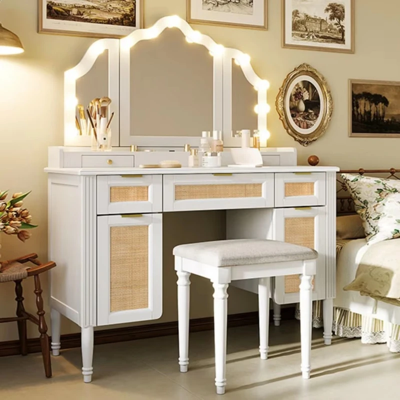 Bedroom Makeup Vanity Desk Dressing Table Mirror Large Table with 5 Drawers Shelves and Charging Station White
