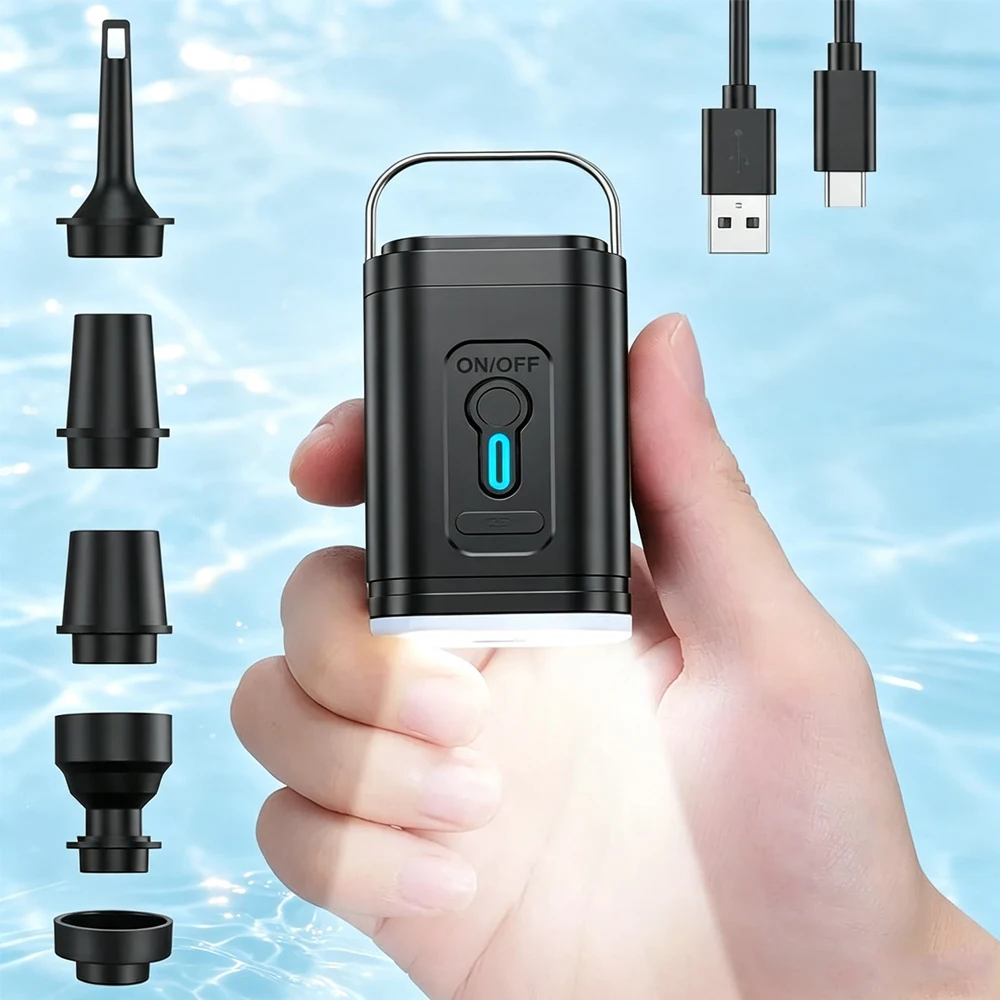 Mini Portable Air Pump 1200mAh USB Rechargeable.. Wireless Inflator Deflator for Camping Mattress Pool Float Boat Fast Inflation