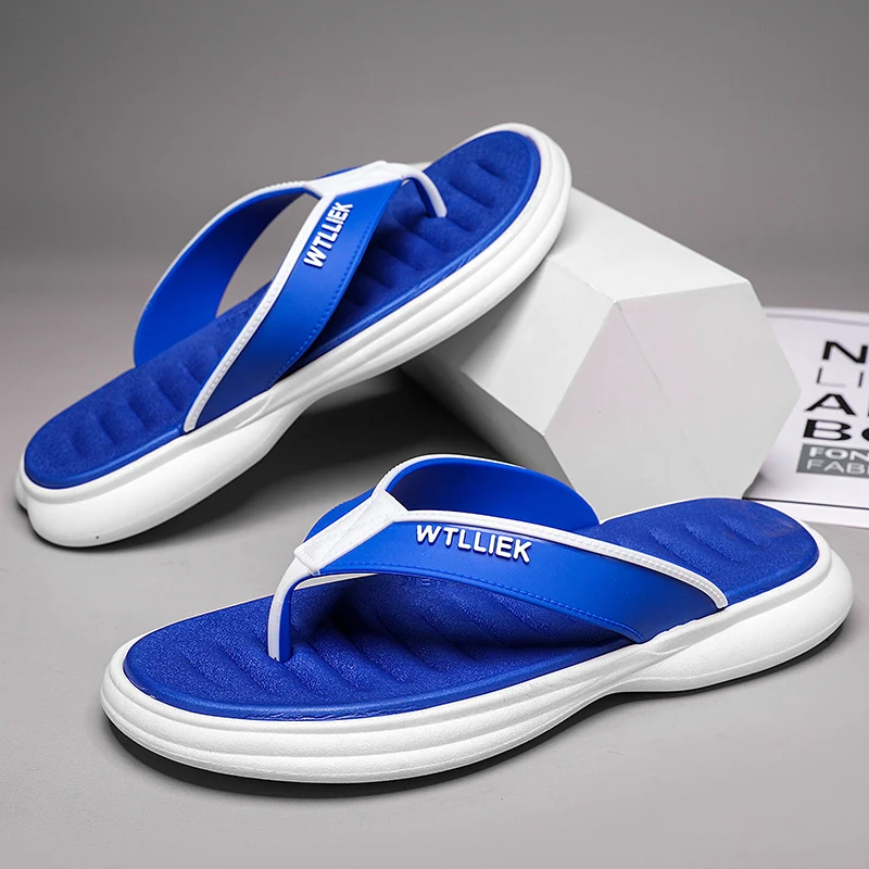 Hot Sale Blue Summer Flip Flops Men Massage Slippers Comfortable Indoor Home Slippers Men Beach Slides Non-Slip Casual Flip Flop