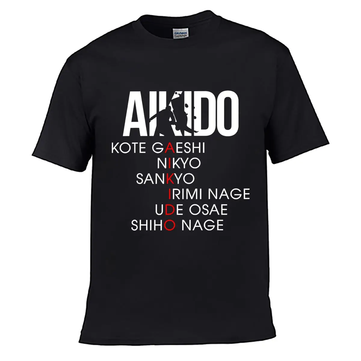 Aikido Vertical Red Typographic Text Street Distressed Washed Loose Simple Tee