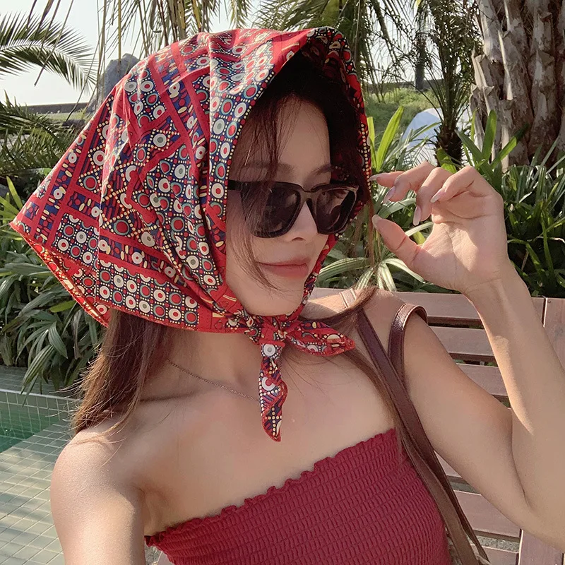 

Хлопковое квадратное полотенце 70x70 см, женский летний солнцезащитный платок, пляжный шарф, аксессуар для отдыха на море в этническом стиле