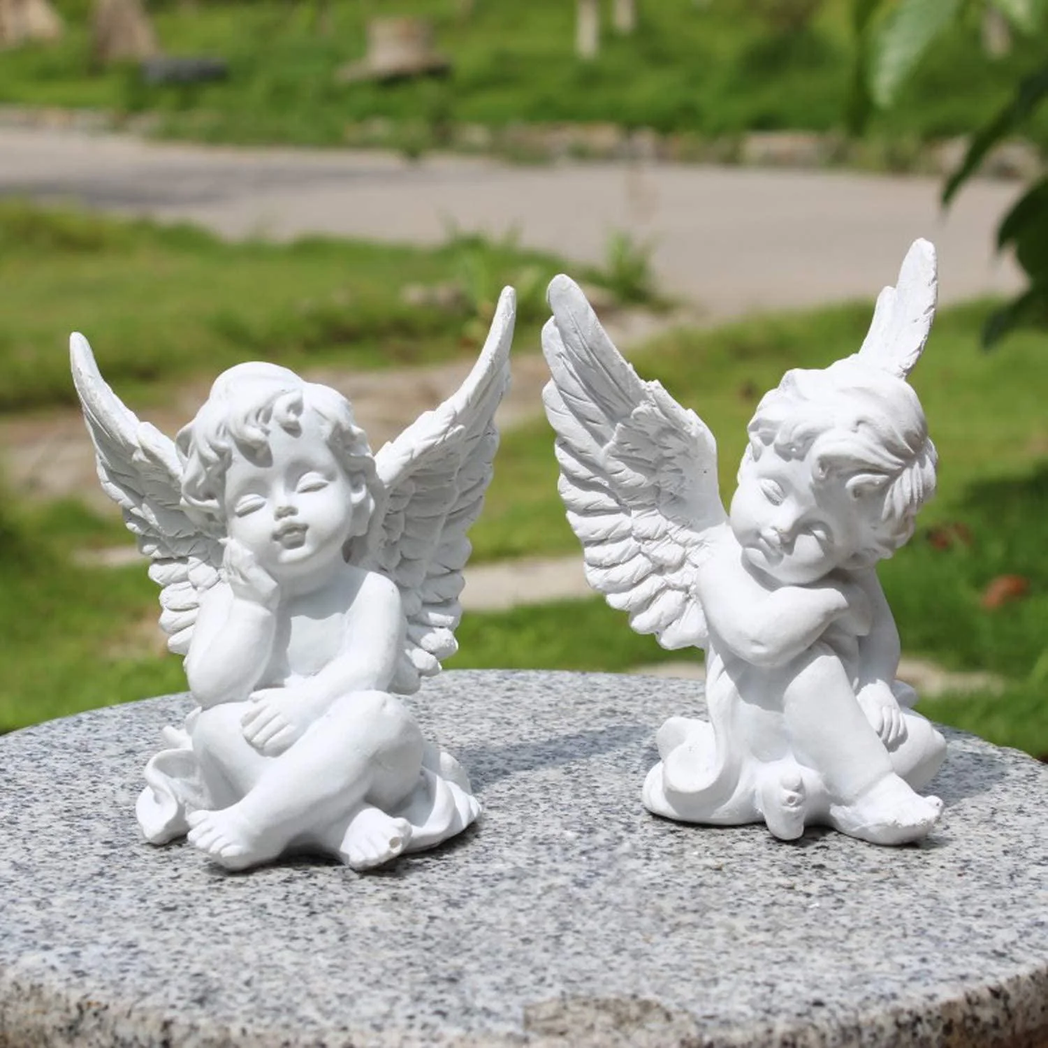 

Set of 2 Cherubs Angels Resin Garden Statue Figurine, Indoor Outdoor Garden Decoration, Adorable Angel Sculpture Memorial Statue