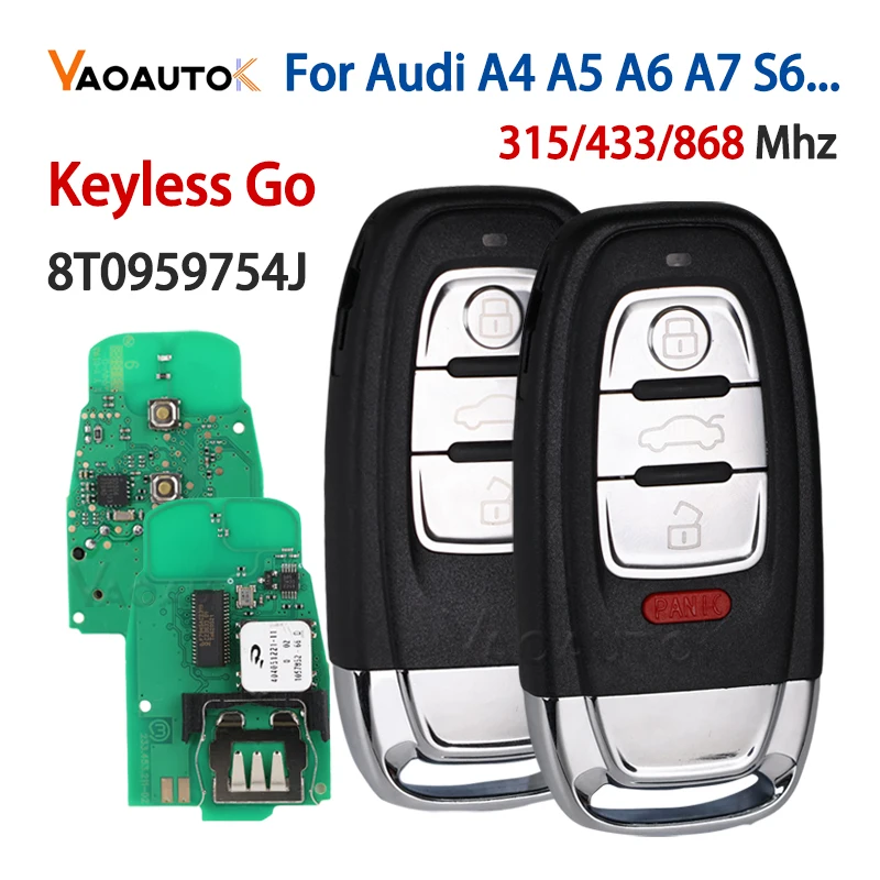 Smart Car Key Fob for Audi A4 A5 A6L A7 A8 Q5 315/433/868 Mhz 3/4Buttons fit 754J 754D/H/F/C/B Remote Card Battery Keyless Go