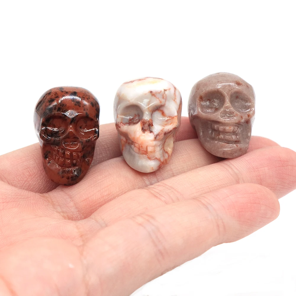 Natural Crystal Skull Ghost Head Statue Rose Quartz Stone Reiki Collectible DIY Gem Carved Spiritual Wicca Home Decor Gift 30mm