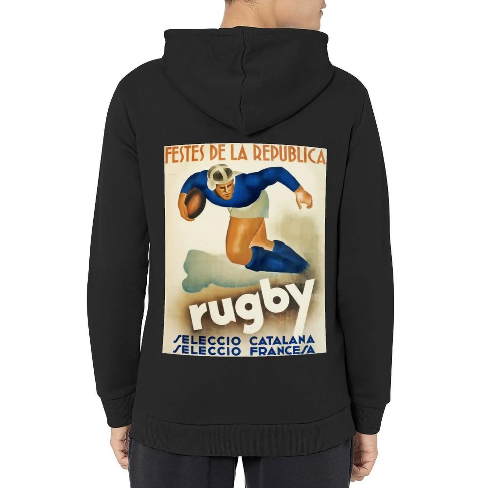 

Vintage Art Deco Fubtol Spanish Rugby sport travel poster Hoodie men's coat male clothes mens clothes autumn hoodie