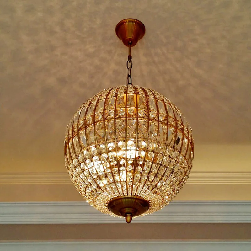 American Luxurious Pendant Lights Sphere Crystal LED Ceiling Chandelier Villa Living Room Hotel Art Home Decoration Hanging Lamp