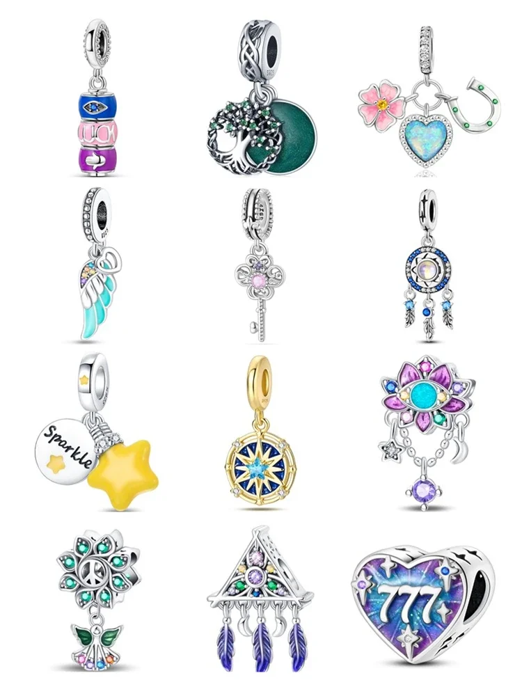 925 Sterling Silver Charms Bead Lucky Clover Fit Original Bracelet Bag Keychain Earring Charm Bead Pendant Diy Women Jewelry