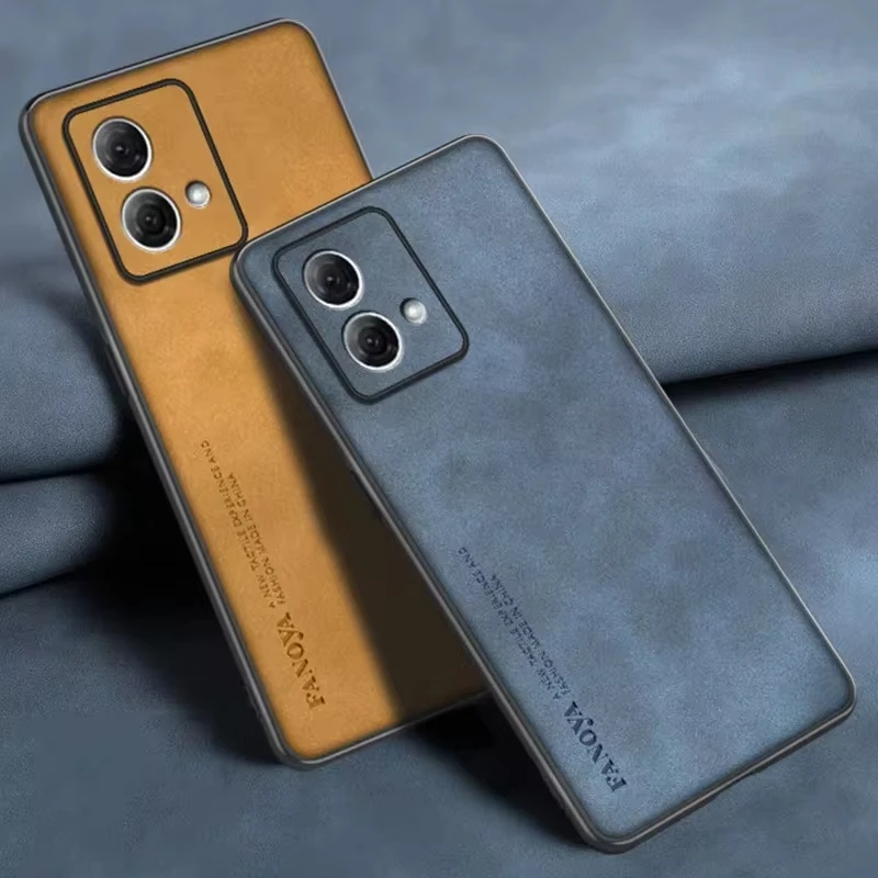 For Motorola Moto G84 G54 G34 G24 G14 G22 5g Luxury Sheepskin Leather Case On G 84 54 34 24 14 22 Men Retro Business Back Cover image 2