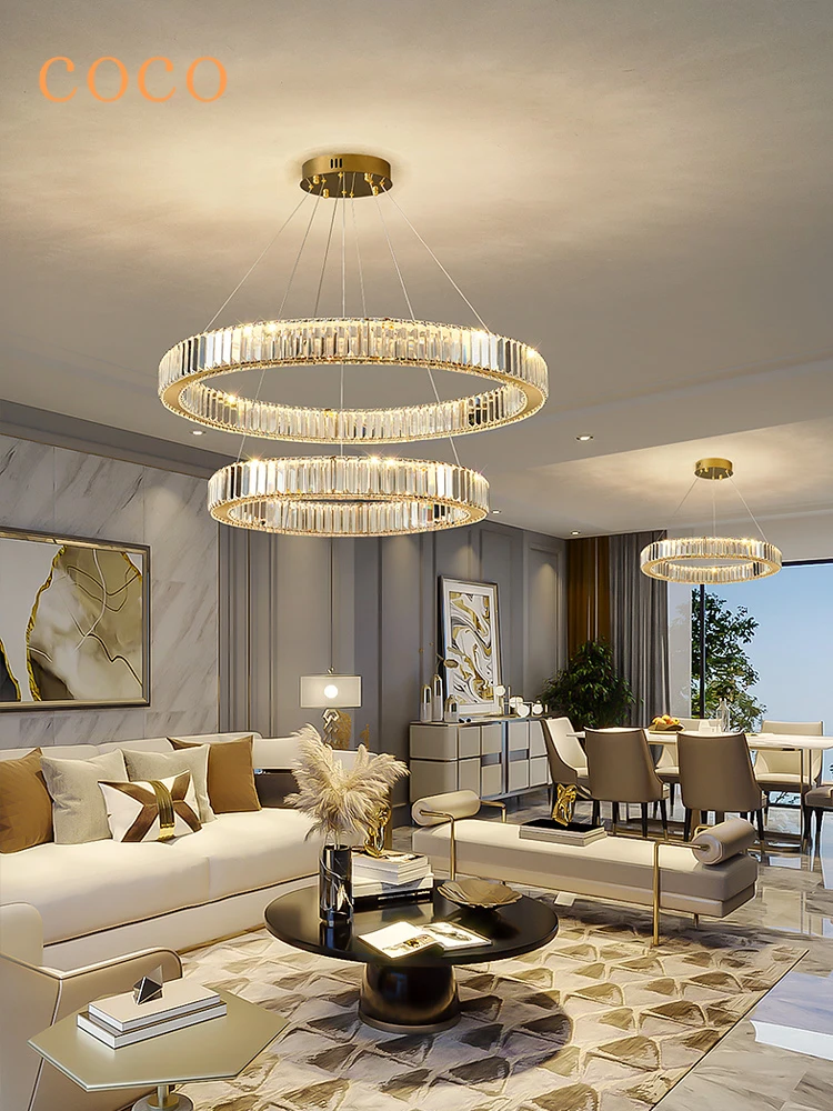 LED Light luxury crystal chandelier living room main light bedroom dining room modern and simple stainless steel villa lighting