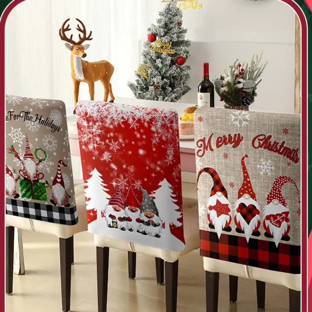 Cartoon Christmas Chair Cover Soft Polyester Fiber Xmas Dinner Chair Seat Cover Removable Plush Ball Christmas Table Decor