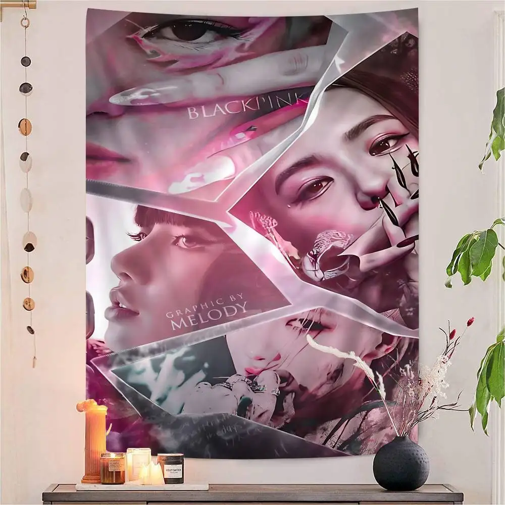 Popular K-pop B-Black Groups Pinkes Printed Large Wall Tapestry Indian Wall Decoration Witchcraft Bohemian Hippie Wall Art Decor