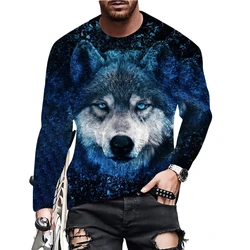 Vintage Print Men's T-Shirts Long Sleeve 3D Tiger Tops Loose Crew Neck T Shirt Animal Mens Clothes Autumn Oversized Mens T Shirt
