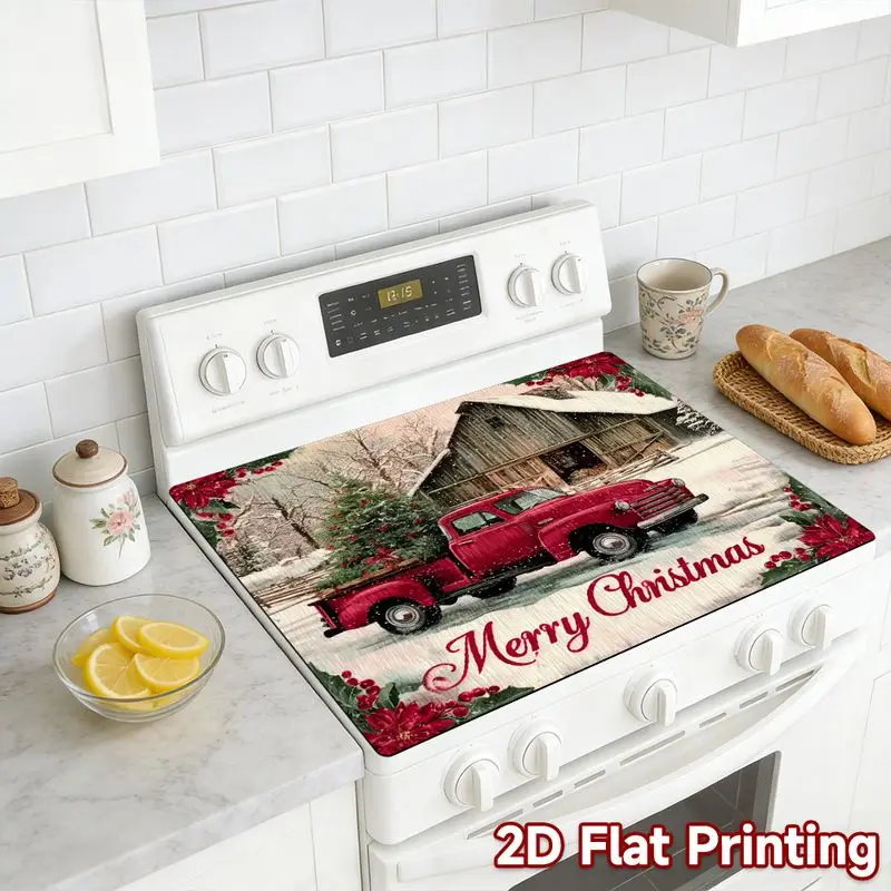VIKAMA Christmas Red Truck Tree Kitchen Mat Coffee Maker Pad Absorbent Dish Drying Mat For Countertop Xmas Holiday Home Decor
