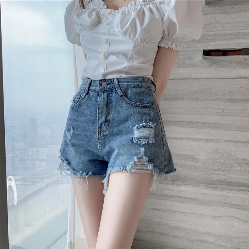 

High Waist A-Line Wide Leg Short Jeans Women plus Size Loose Slimming Summer New Style Korean Flavor Denim Shorts JSWETR Brand