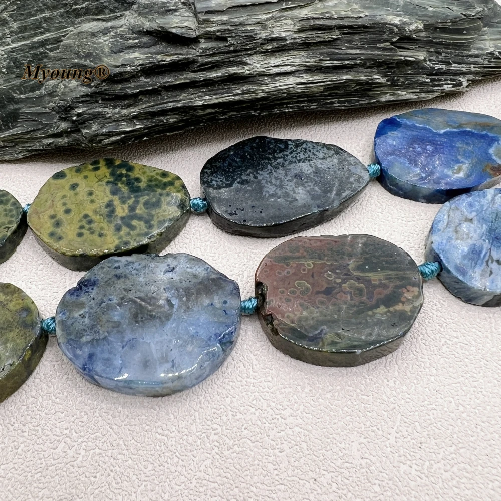 Egg Shape Large Natural Ocean Jaspers Stone Slice Pendant Beads MY230749