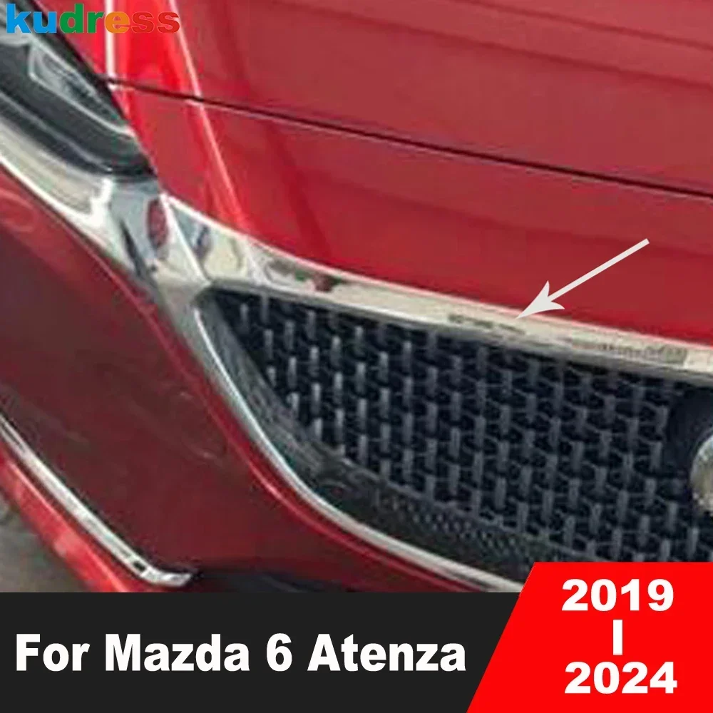 Front Hood Engine Cover Trim For Mazda 6 Mazda6 Atenza 2019-2023 2024 Chrome Car Front Grille Grill Molding Strip Accessories