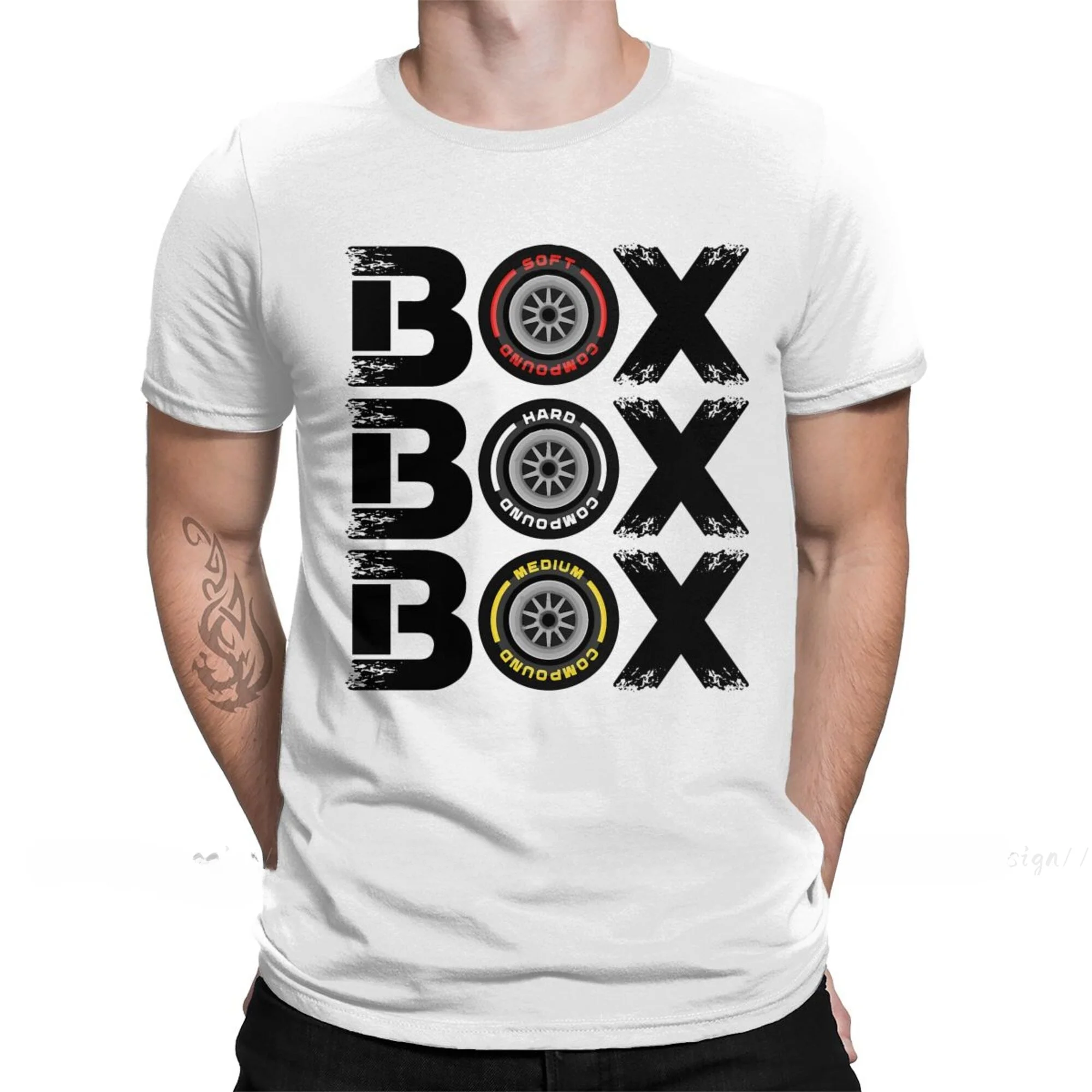 Formula 1  Box Box Box  Tyre Compound V2 T-Shirt Men 100% Cotton Short Summer Sleeve Casual Plus Size 2024 Shirt Adults