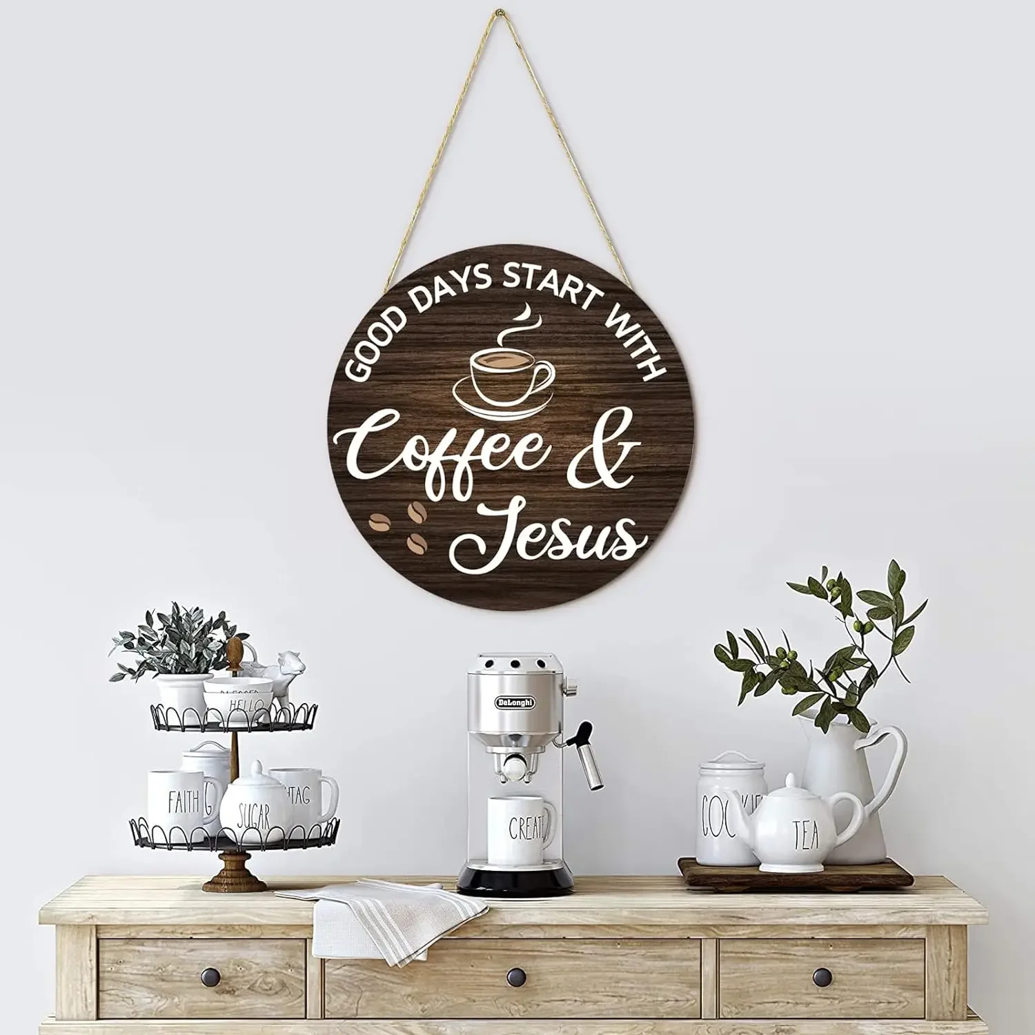 Coffee Signs Decor for Coffee Bar Wood Farmhouse Wall Sign Decor for Kitchen Home Office Cafe Coffee Station Housewarming Gift