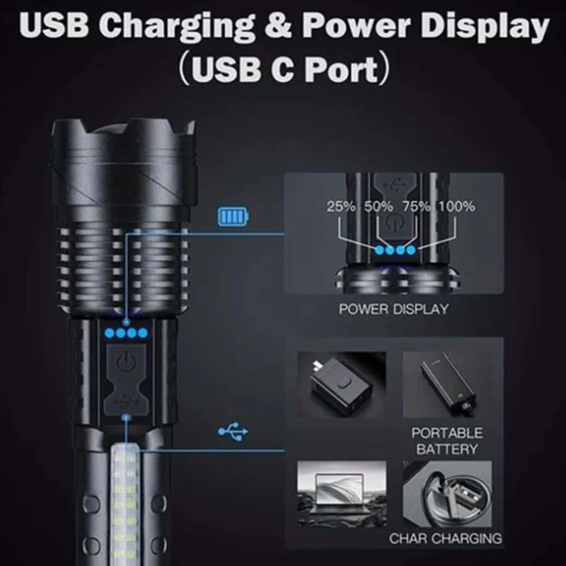 1PC Multi-Functional LED Display Flashlight Titanium Laser Torch/Super Powerful Rechargeable Torch Camping Flood Light LT037