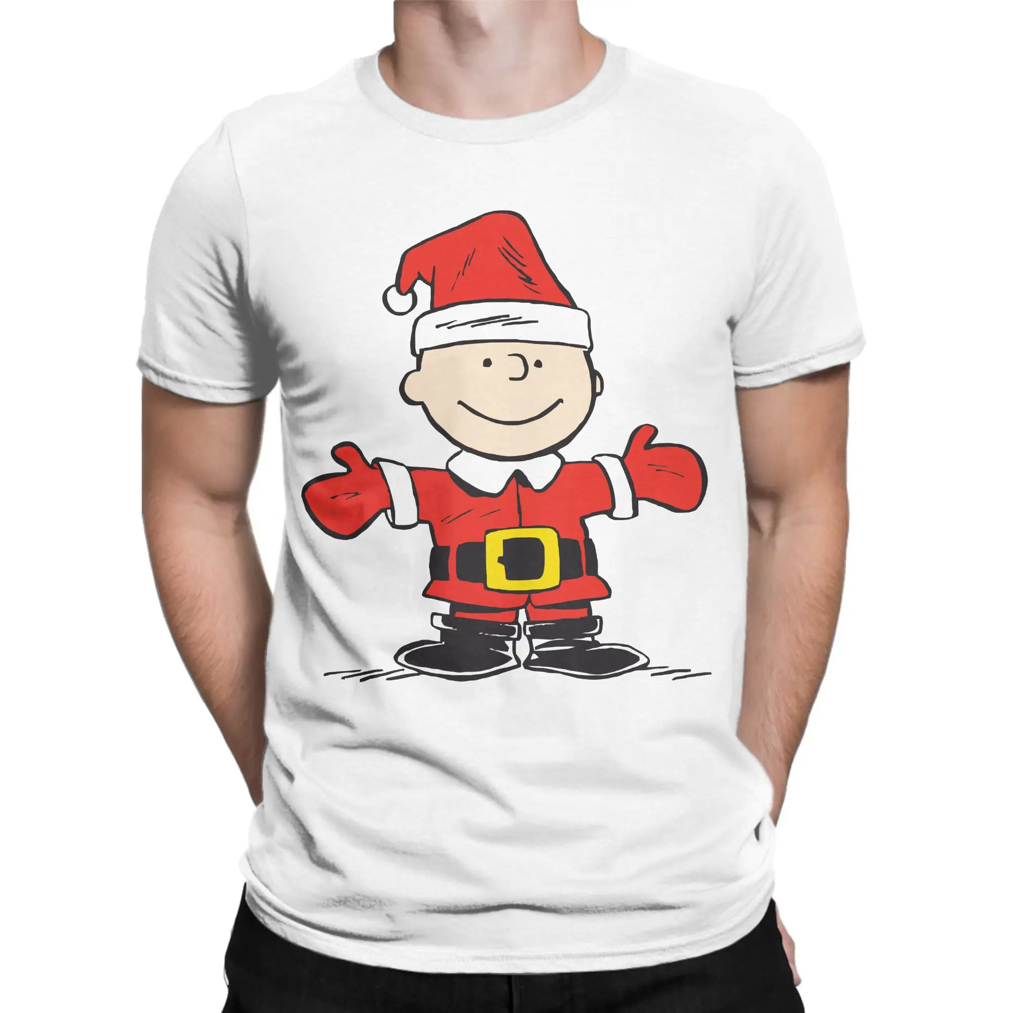 الرجال تي شيرت سنوبي الفول السوداني عيد الميلاد تشارلي براون خمر القطن الخالص تيز قصيرة الأكمام تي شيرت الياقة المستديرة الملابس #2