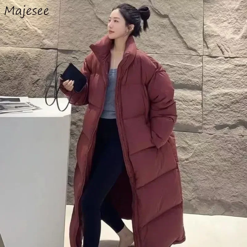 

Medium-long Style Parkas Women New Winter Fashion Korean Coats Thicker Loose Ulzzang Baggy Solid Simple High Street Chic