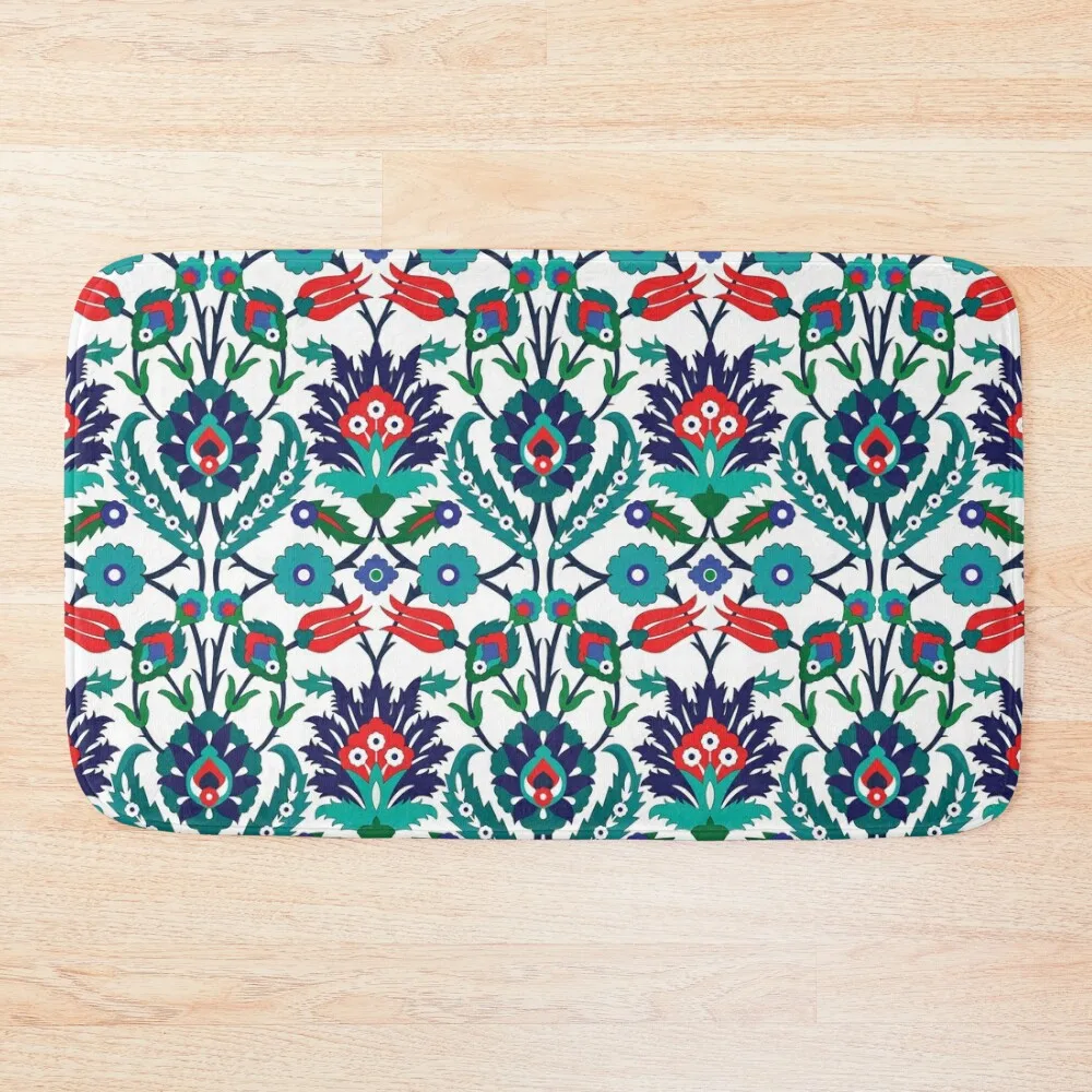 

Beautiful oriental Iznik with tulips - Turkish Folklore on white Bath Mat Home Decor Non-Slip Pad Mat