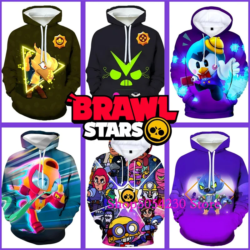 Sudadera con Capucha de Manga Larga con Estampado de Anime para Niños, Sudadera Brawl-Stars, Ropa Infantil, Ropa 3D para Niños, Ropa Harajuku