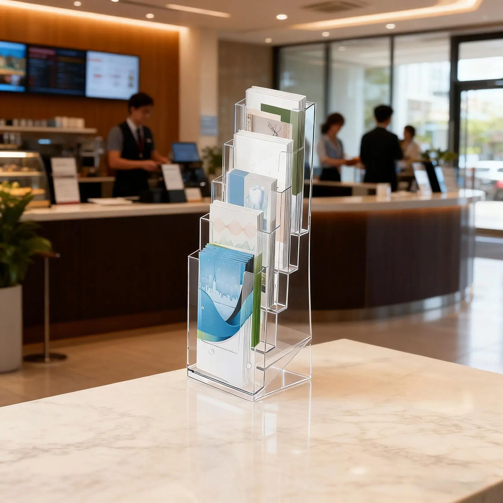 حامل كتيب ملحقات مكتبية شفافة مثبتة على الحائط مكونة من قطعتين حامل نشرة كتيب لطاقات طاولة مكتب الاستقبال #2