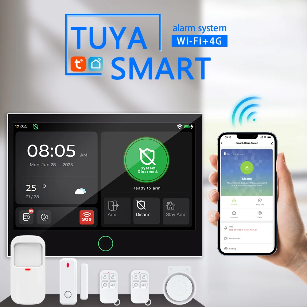 Image of Tugard 4G WiFi GSM Smart Home Alarmsystem, 7-Zoll-IPS-Voll-Touchscreen-Panel, Tuya App-Fernbedienung, Drahtloses Einbruchschutzsystem, Alarmsystem für Zuhause