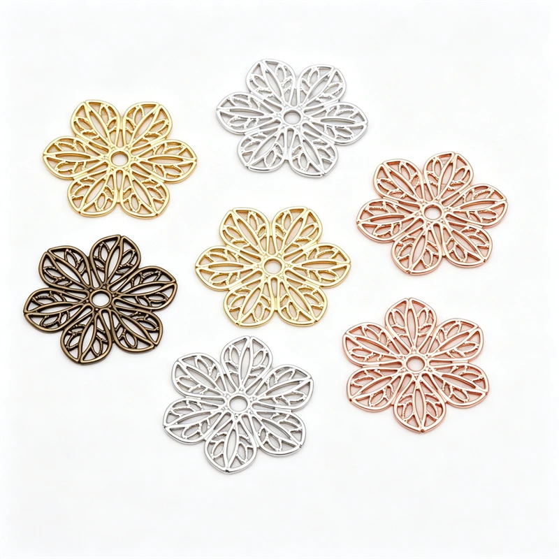 BoYuTe 22mm Filigree Brass Flower Plate Multi‑Color Hollow Flower Pieces DIY Jewelry Making Findings Supplies