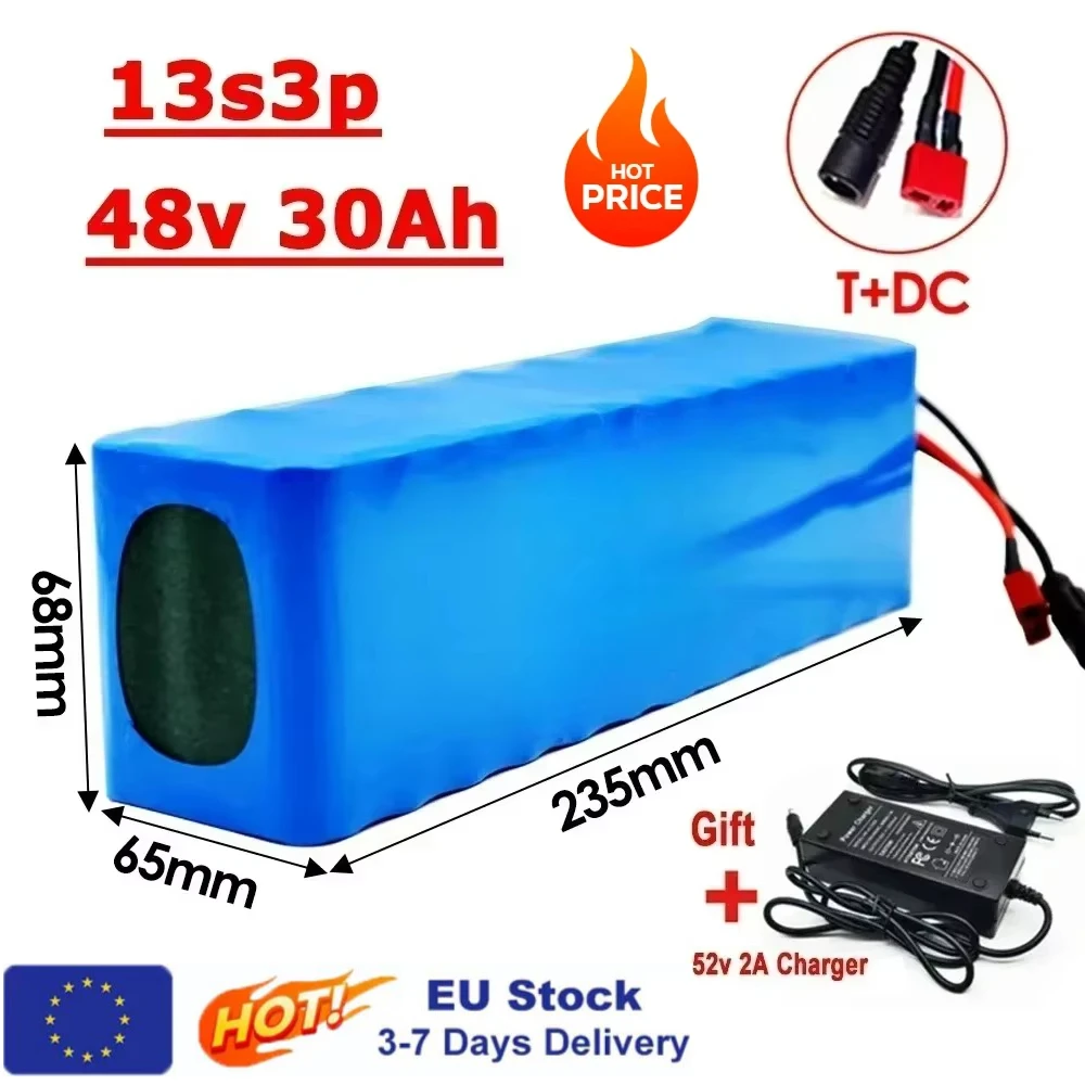 Neuer 48V 30Ah 2000W 13S3P DC/T Lithium-Ionen-Akku, geeignet für 48V-Motoren mit BMS+54,6V-Ladegerät
