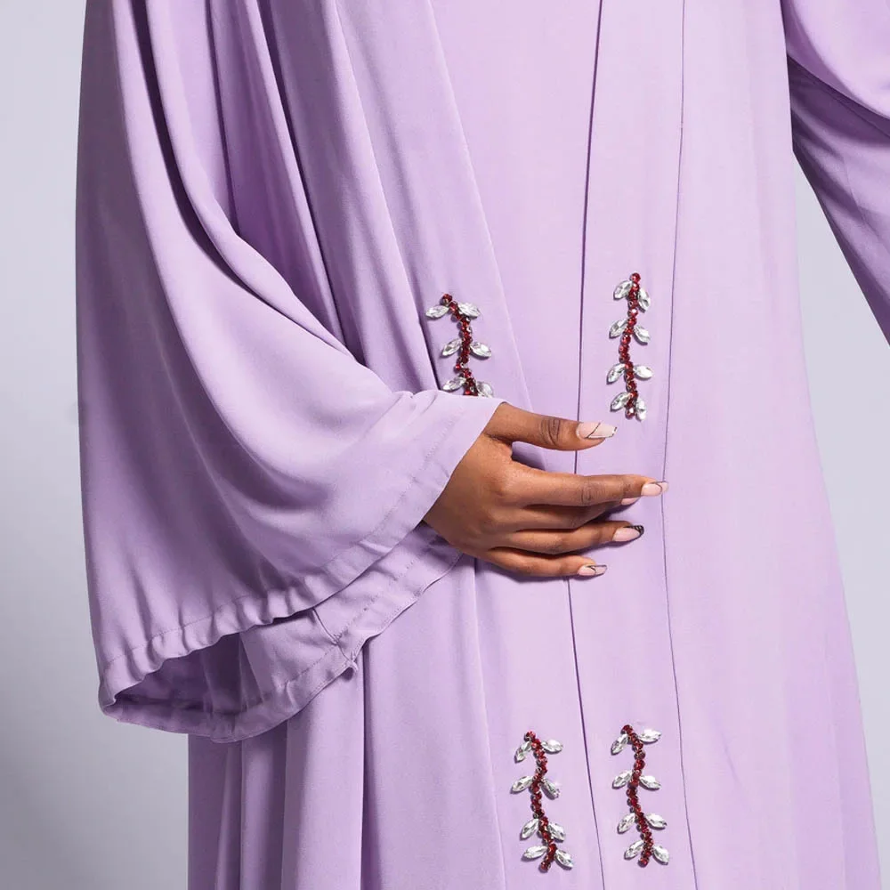 

2 Pieces Set Pearl Beading Open Abaya Kimono Cardigan Maxi Dress Outfits Muslim Women Jalabiya Islamic Clothing Kaftan Robe Gown