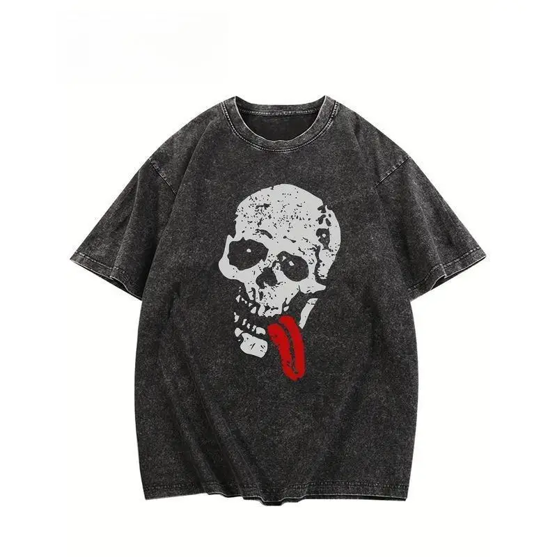

Washed Unisex Y2K Skull Graphic T-shirt Oversized Hip Hop Streetwear Grunge Vintage Tops Men Women's Clothing