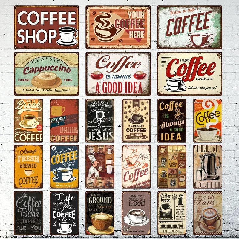 Coffee Vintage Decor Poster Tin Sign Metal Plaque Decorative Retro Plate Cafe Kitchen Living Room Coffee Bar Decor Ron Painting