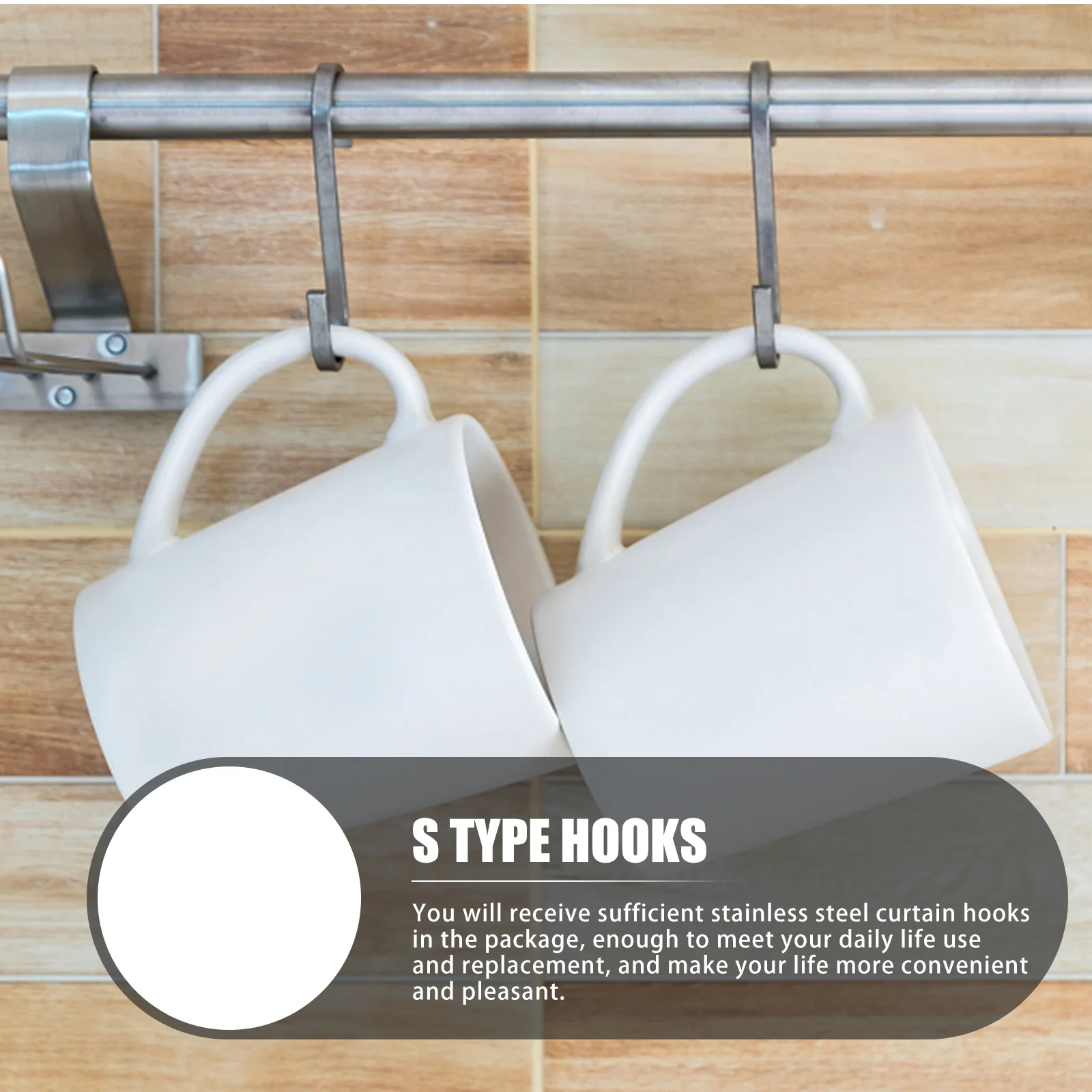 

100Pcs S Type Hooks Stainless Steel Curtain Hangers Rustproof Strong for Bath Bedroom Kitchen Storage Room Decoration