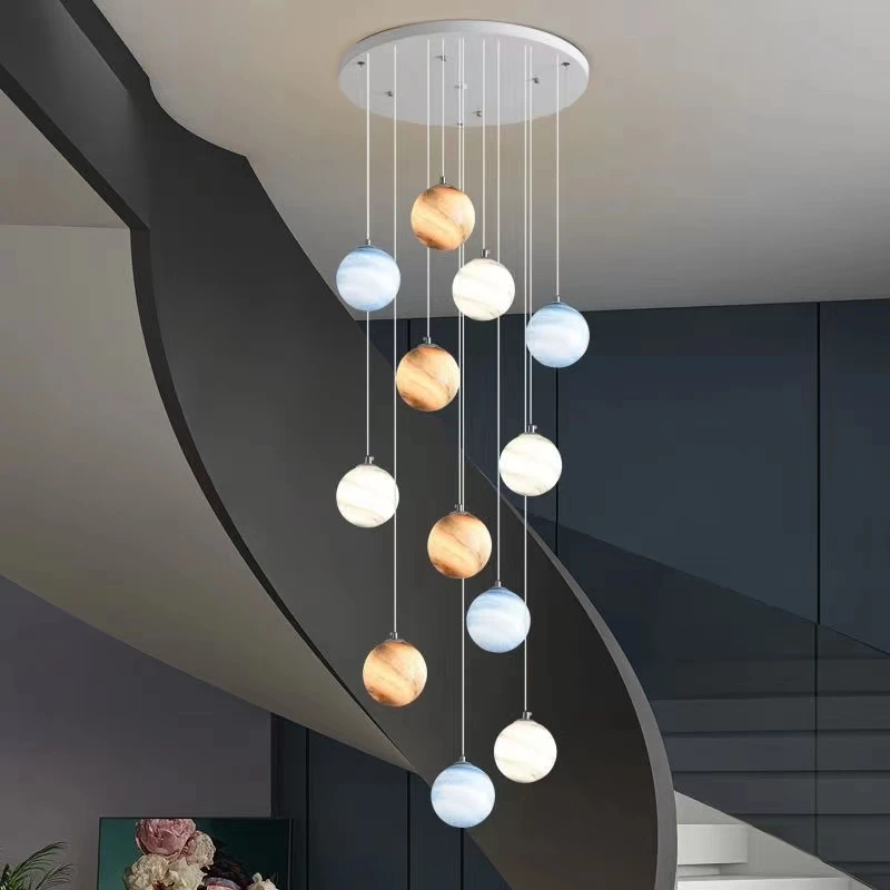 

Creative Long Pendant Lamps Villa Modern Minimalist Duplex Revolving Staircase Chandeliers Living Room Hanging Light For Ceiling