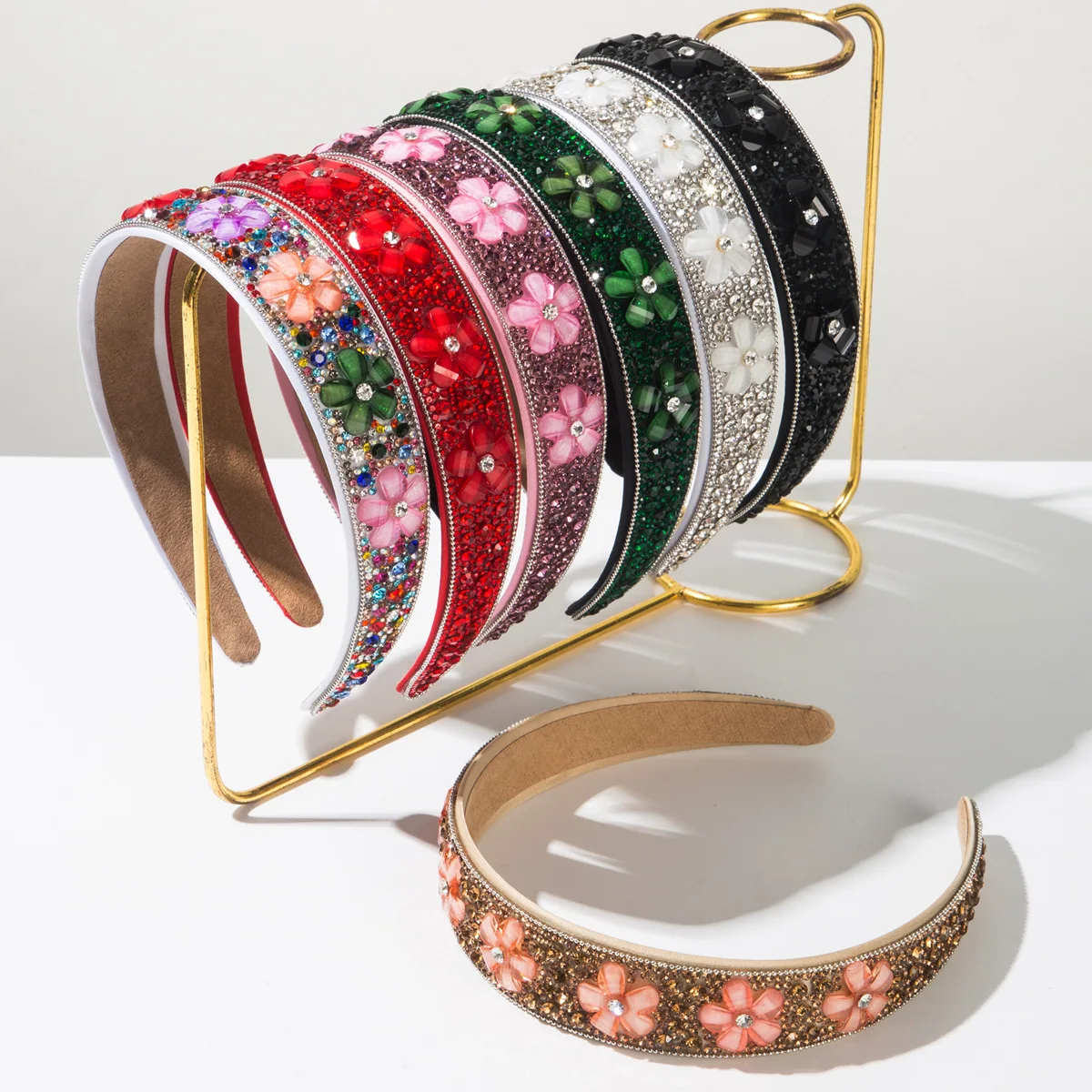 

European and American New Solid Color Crystal Flower Full Diamond Headband Baroque Trend Ball Banquet Hair Accessories