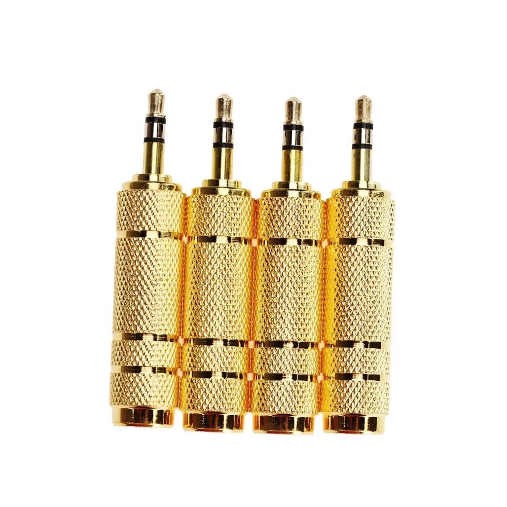 100 peças adaptador de áudio estéreo banhado a ouro 3.5mm macho para 6.35mm fêmea conversor de fone de ouvido para celular pc notebook