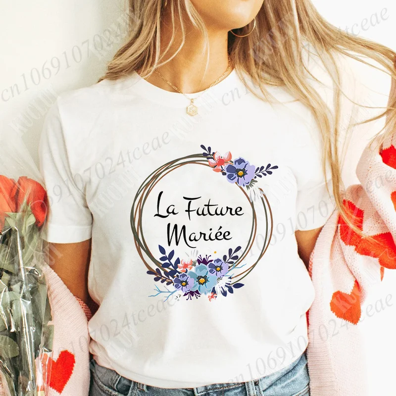 Team Bride T-Shirt Bridal Shower Wedding Party Tops Short Sleeved Tshirt French Women Bachelorette Party Evjf Future Bride Tees