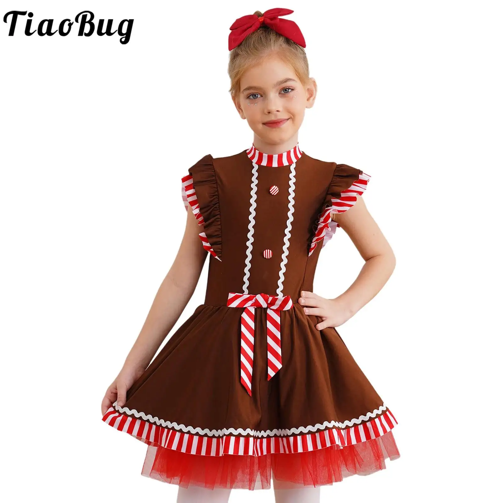 Meisjes Kerst Gingerbread Man Kostuums Kerstfeest Peperkoek Tutu Jurk Dans Cookie Maillots Jurk Party Dancewear