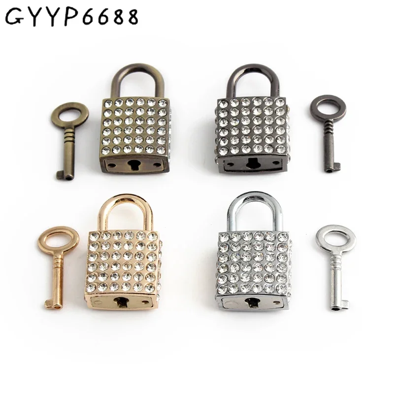 2/5/10Sets 23x37mm Rhinestone Metal Key Lock For Women Men Handbag Bags Punk Jewelry Padlock Pendants Decorative Accessories