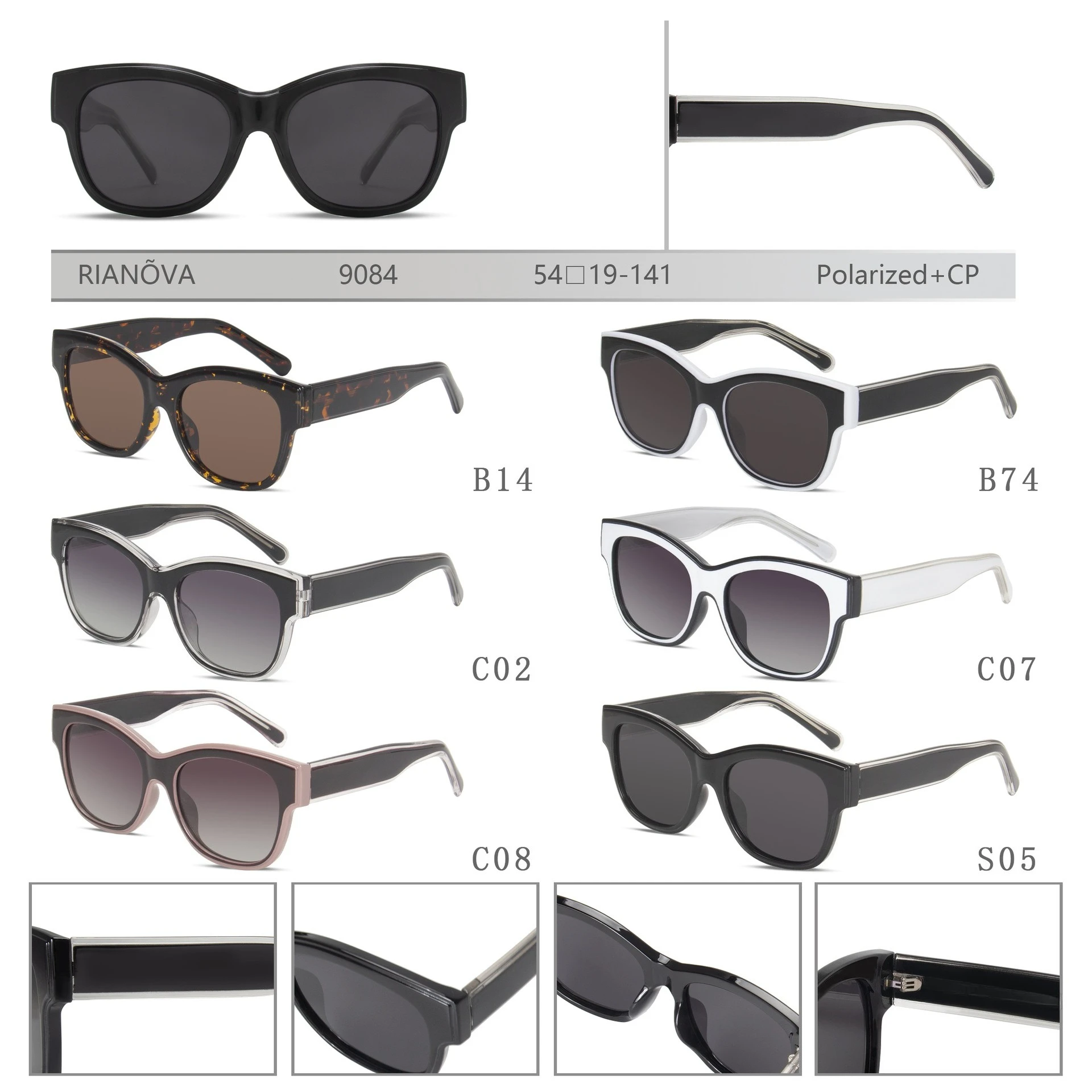 2026 New Polarized Sunglasses with CP Insert Temple Gradient Lens UV400 Trendy Sun Shades