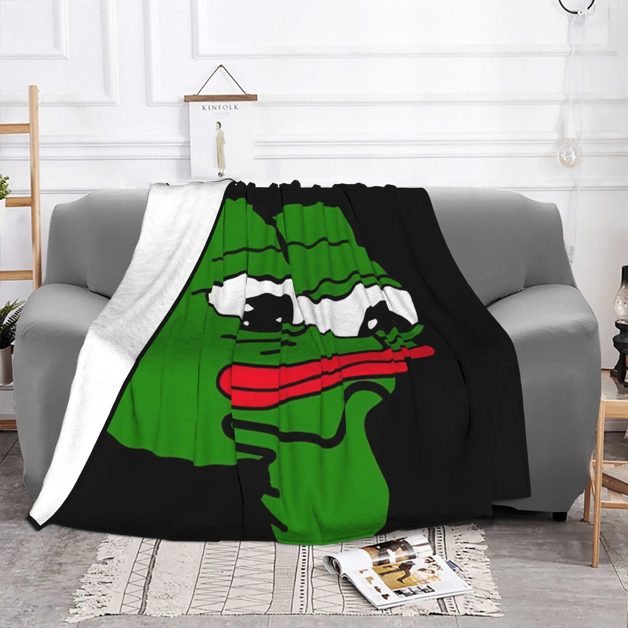 1PC Thinking Pepe the Frog Home Room Decorations Winter Blankets For Adults Bedding Home Interior Sofa Knee