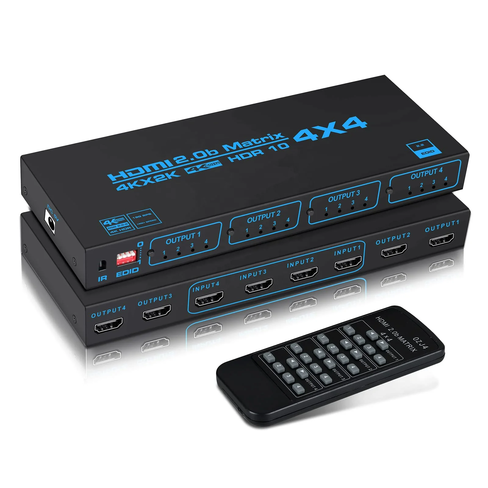 

SYONG V2.0 4K HDMI Matrix 4x4 4 In 4 Out Box With EDID Extractor IR Remote Control Support 4K HDCP 2.2 HDR Matrix Converter