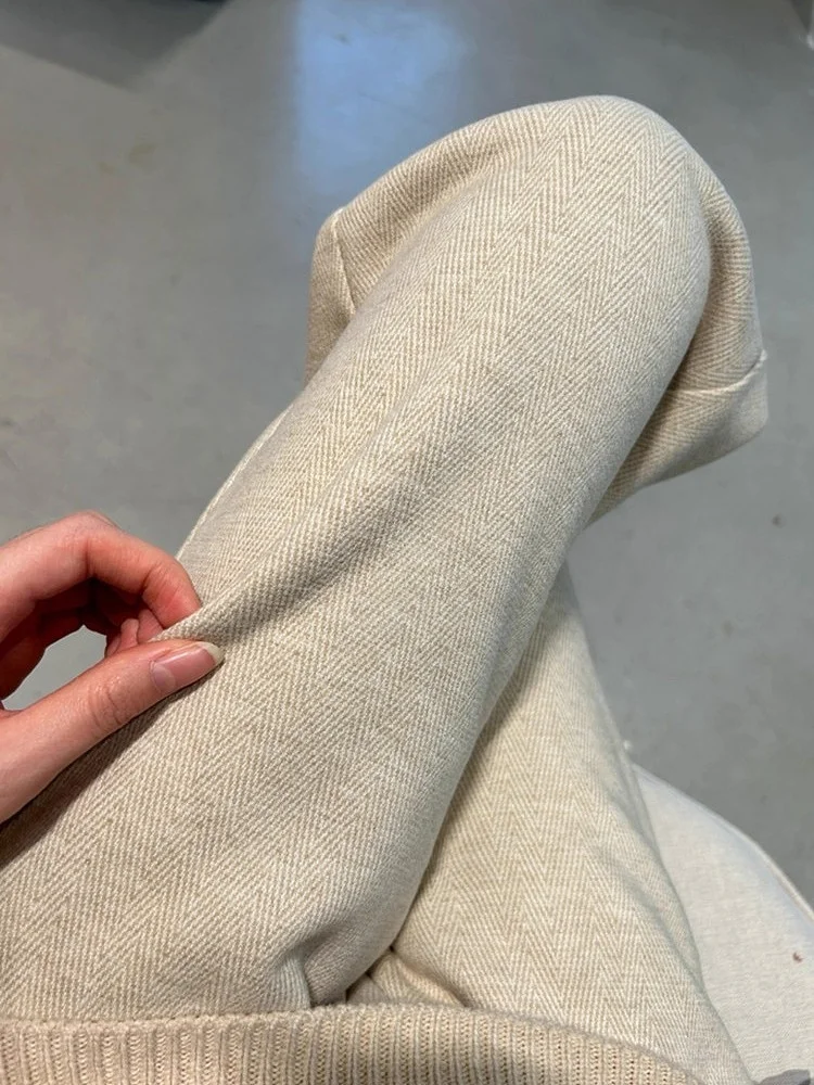 กางเกงขายาวทรงตรงเอวสูงผ้าวูลเนื้อนุ่ม ขากว้าง ไซส์เล็ก ลายพิมพ์ลำลอง สำหรับผู้หญิง ฤดูใบไม้ผลิ 2025